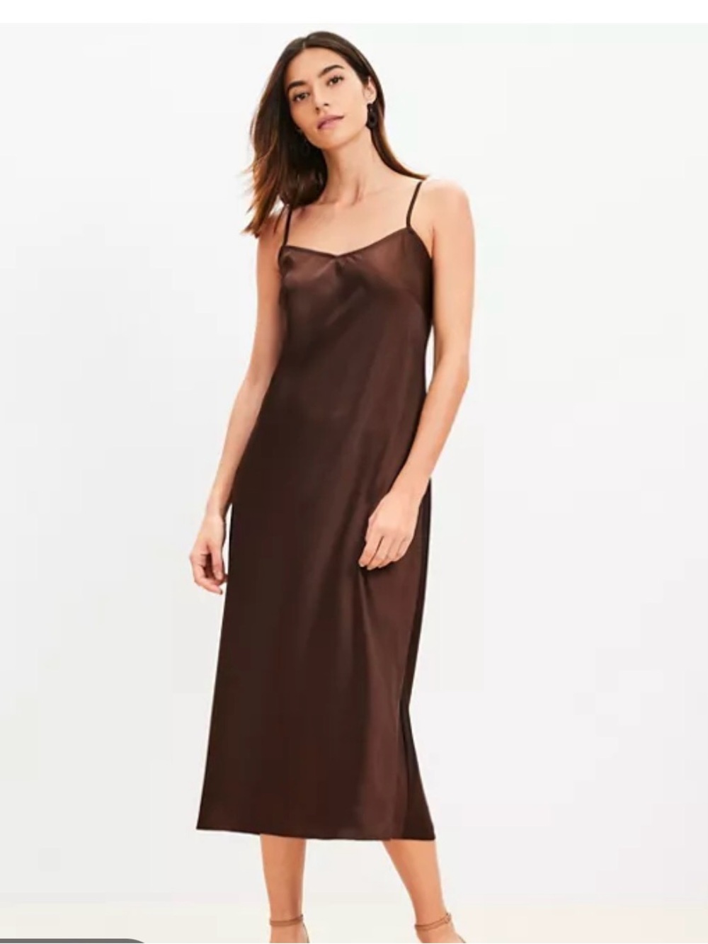 Satin Bias Slip Midi Dress in Chocolate Brown- Size 10 - Picture 1 of 5